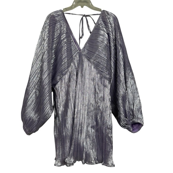 Nasty Gal Metallic Pleated Balloon Sleeve Mini Dress - Picture 3 of 7